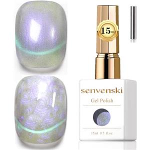 Senvenski Gelatina Vetro Cat Eye Smalto Semipermanente, 15ML Occhi di Gatto Magnetica per Gel Unghie Kit Olografico Glitterato Cristallo Smalti Unghie Salon Home DIY (Aurora Sirena Viola, 0.5fl oz)