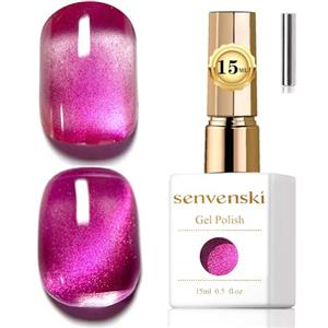Senvenski Gelatina Vetro Cat Eye Smalto Semipermanente, 15ML Occhi di Gatto Magnetica per Gel Unghie Kit Olografico Glitterato Cristallo Smalti Unghie Salon Home DIY (Fucsia Rosa, 0.5fl oz)