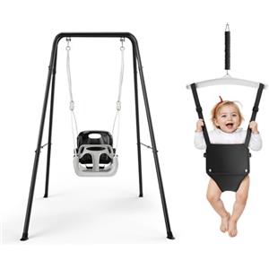 MINENICE Altalena per bambini 4 in 1, per bambini dai 18 mesi ai 6 anni, pieghevole da giardino, per interni ed esterni (nero)