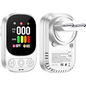 Gedsffati Rilevatore di Gas e Monossido di Carbonio con Spina per Casa, Allarme di CO, Rivelatore di Gas Combustibile per Gas Naturale LPG Metano Propano Butano, Bianco, HD08-G