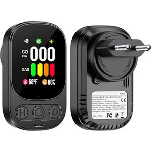 Gedsffati Rilevatore di Gas e Monossido di Carbonio con Spina per Casa, Allarme di CO, Rivelatore di Gas Combustibile per Gas Naturale LPG Metano Propano Butano, Nero, HD08-G