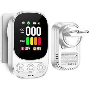 Gedsffati Rilevatore di Gas e Monossido di Carbonio con Spina per Casa, Allarme di CO, Rivelatore di Gas Combustibile per Gas Naturale LPG Metano Propano Butano, Bianco, HD08-G-B