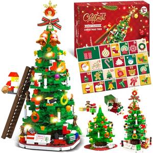 Rhybor Calendario dell'Avvento 2025 & Decorazione Natalizia Fai da Te, 24 Mattoncini Albero di Natale con Lucine - Conto alla Rovescia Creativo per Bambini e Famiglia