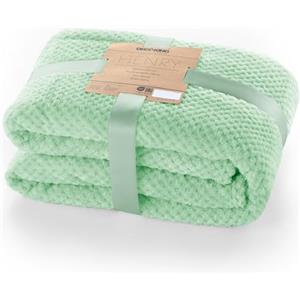 DecoKing Coperta Plaid Pile 70x150 cm per Letto Singolo Calda Accogliente e Spessa in Morbido Velluto Stile Scandinavo Per Letto Divano Sedia Tutte le Stagioni Menta Henry