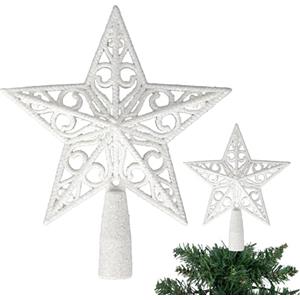 SHATCHI Puntale per albero di Natale a forma di stella glitterata bianca da 14,5 cm, infrangibile, per decorazioni per albero di Natale, albero di Natale, corona e ornamento per le vacanze