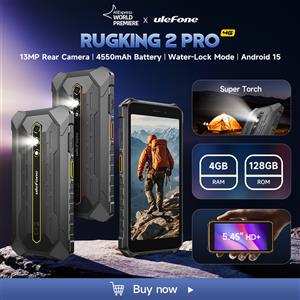 Ulefone RugKing 2 Pro - Smartphone Rugged 4G con 128GB ROM, 4GB RAM, Impermeabile e Batteria da 4550mAh