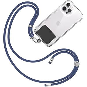 TBOC Cordino Catenella Laccio Strap Porta Cover [Blu Scuro] con Toppa di Fissaggio [Nero] per Telefono Cellulare da Collo - Tracolla Catenina con cordini Accessori Telefoni Universale Laccetti