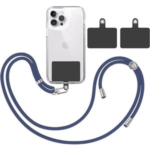 TBOC Cordino Catenella Laccio Strap Porta Cover [Blu Scuro] + 2 Toppe di Fissaggio Aggiuntive [Nero] Telefono Cellulare Collo - Tracolla Catenina Cordini Cellulari Telefoni Universale Laccetti