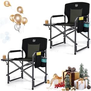 TIMBER RIDGE Set di 2 Sedia da Campeggio Pieghevole 180kg Alluminio Portatile con Tavolo Laterale Ultraleggera solo 3,3 kg per Spiaggia Picnic Campeggio Festival Torneo