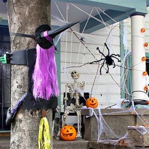 mumisuto Halloween Decorazioni Crashing Witch Into Tree, Decorazioni per Halloween, Hallowee Strega Che Si Schianta, Ornamenti per Esterni Appesi A Streghe per Cortile, Giardino (Gamba Viola)