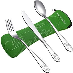 SwirlColor Set di Posate da Tavola in Acciaio Inossidabile Portatile Set di Posate da Tavola in Acciaio Inossidabile Riutilizzabile - 1 set / 3 pezzi (verde)