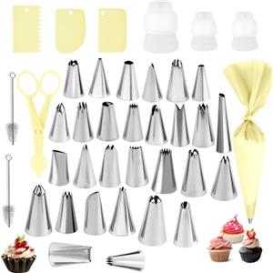 lakigoes Beccucci Sac a Poche Professionali, 38 Pezzi Decorazione Torte Set,Beccucci in Acciaio Inox, Bocchette Sac a Poche, Beccuccio Sacca a Poche Grandi per Piping per Decorare Cupcakes,Torte