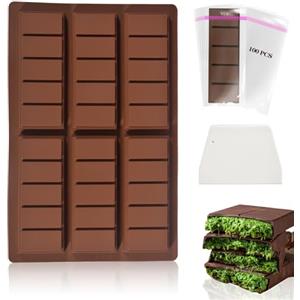 XIKAYA Stampo torrone, Stampo per cioccolato profondo, Stampo silicone cioccolato, Con spatola e sacchetto, Per cioccolato, torta, gelatina (forma di quadrato, senza BPA)