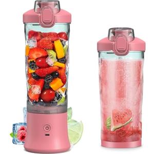 Tudaheuiy Frullatore Portatile Usb Ricaricabile 600ml, Mini Frullatore Smoothie a 6 Lame in Acciaio Inox per Frullati, Succhi, Proteine, Frullatore Multifunzione per Casa, Ufficio e Viaggio(Rosa)
