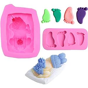 N/4 Stampo per fondente in silicone 3D per bambini, con bordo per torte, decorazione fai da te, con piedi addormentati, Natale, festa di compleanno, cioccolato, 2 pezzi