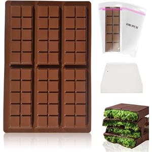 XIKAYA Stampo torrone, Stampo per cioccolato profondo, Stampo silicone cioccolato, Con spatola e sacchetto, Per cioccolato, torta, gelatina (forma di quadrato, senza BPA)