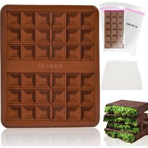 XIKAYA Stampo torrone, Stampo per cioccolato profondo, Stampo silicone cioccolato, Con spatola e sacchetto, Per cioccolato, torta, gelatina (forma di quadrato, senza BPA)