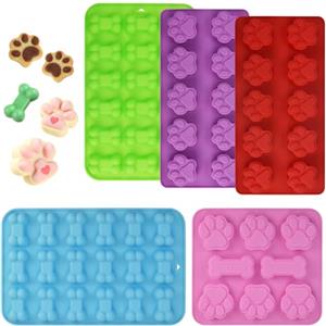 SLTAXAR 5 Pezzi Stampi in Silicone per Cioccolato, 64 Cavità Antiaderenti per Biscotti, Zampe di Cane, DIY Cioccolato, Caramelle