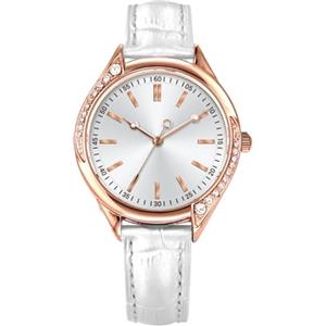 COMTEX Orologio da donna con quadrante tempestato in oro rosa facile da leggere, cassa in oro rosa con diamanti di cristallo, cintura bianca per orologio alla moda ed elegante, Oro rosa, Moderno