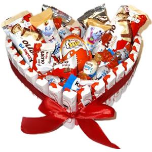 Donda's House® Cuore JOY. Box Kinder. Cestino di Cioccolato. Ideale come regalo. Ovetti Kinder. Happy Hippo. Contiene 65 pezzi. Cioccolatini da regalere. Cuore di cioccolato 25cm.