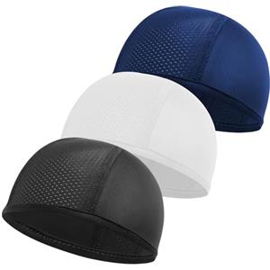 SAVOSWEET 3 Pezzi sotto Casco Bicicletta, Cappello per Casco Bici, UPF 50+, Cappellino Protezione UV Nero, Bianco e Blu Scuro, Sottocasco Traspirante per Alpinismo, Corsa, Pesca, Sportiva