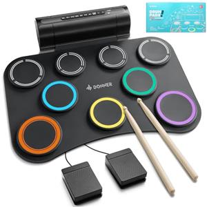 Donner Pad Elettronico per Batteria, Set a 9 Pad, Arrotolabile e Silenzioso con Altoparlante Integrato, Giocattoli Musicali per Bambini per Feste e Compleanni DED-20(SE)