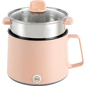 Babeenoo Pentola elettrica portatile, 1,7 l, doppio controllo della potenza, mini padella elettrica antiaderente, con coperchio in vetro, antiaderente, pentola con vapore, per casa, ufficio, dormitorio (rosa)
