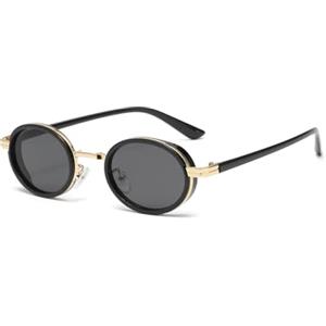 YAMEIZE Occhiali da Sole da Uomo Donna Rotondi- Classici Retro Ovale Vintage Steampunk Protezione UV400 Metallo Stile Occhiali