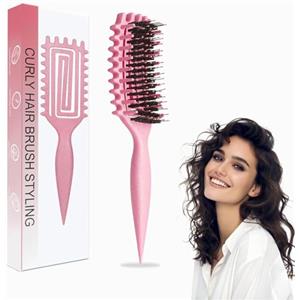 Farnirvana Spazzola per Capelli Curva, Curly Hair Brush, Spazzola per Ricci Bounce, Spazzola per Ricci Multifunzionale, Pettine ricci, per Ogni Tipo di Capelli (Rosa)