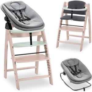 hauck Arketa Seggiolone Pappa Newborn Bouncer - Sediolone Legno Evolutivo che Cresce con il Bambino fin dalla Nascita, incl. Sdraietta Neonati e Imbottitura per Seduta - (Faggio - Whitewashed Menta)
