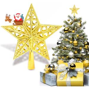 NOCHME Puntale Per Albero Di Natale Stella, Vintage Leggero Plastica Punte Albero Decorazioni Natalizie Ideale Christmas Tree Topper Decoration Star Oro