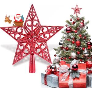 NOCHME Puntale Per Albero Di Natale Stella, Vintage Leggero Plastica Punte Albero Decorazioni Natalizie Ideale Christmas Tree Topper Decoration Star Rosso