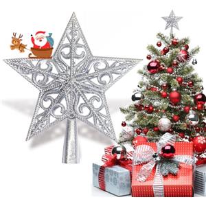 NOCHME Puntale Per Albero Di Natale Stella, Vintage Leggero Plastica Punte Albero Decorazioni Natalizie Ideale Christmas Tree Topper Decoration Star Argento