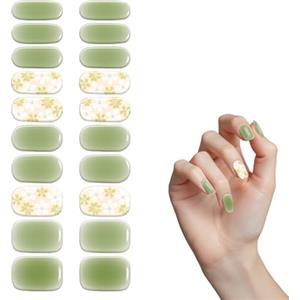 Godneei Pellicola adesiva per unghie UV - Strisce adesive in gel per unghie in verde, semi-indurite, per nail art, set da 20 strisce con lima e bastoncini di legno
