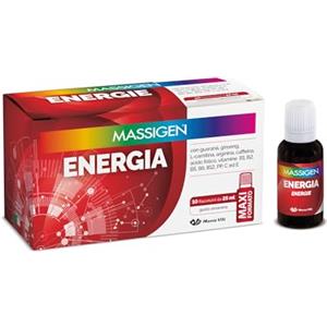 Massigen - Tonico Energia, Integratore Energetico con Ginseng e Guaranà, Combatte la Stanchezza, 10 Flaconcini da 25 ml, Senza Glutine