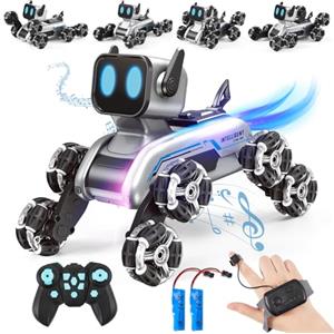 Wurycia Robot Cane Telecomandato per Bambini, 2.4GHz 8WD Macchina Telecomandata con Controllo Gestuale, LED Occhi, Musica, Regalo Perfetto Auto Giocattolo per Ragazzi e Ragazze 6 7 8 9 10 11 12 Anni