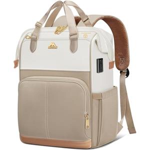 MATEIN Zaino Antifurto Donna Porta PC 15.6 Pollici, Elegante Zaino Lavoro Donna e Viaggio con Porta USB, Cerniere Antifurto, Tasche Nascoste e Tasca RFID, per Università, Ufficio e Insegnanti, Beige