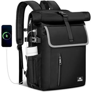 MATEIN Zaino Rolltop per Uomo e Donna, Grande Zaino Porta PC 17 Pollici con Strisce Riflettenti, Zainetto Impermeabile con Porta USB di Ricarica, Elegante Zaini Informali per Università Lavoro, Nero