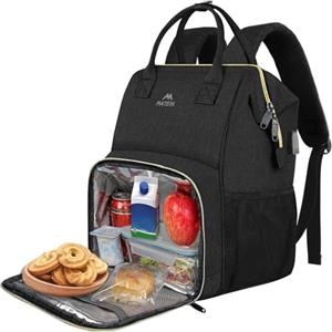 MATEIN Zaino Donna Pranzo, da Viaggio con Porta USB, per PC 15,6 Pollici con Scomparto Lunch Isolato, Impermeabile Borsa Termica per Uomo Lavoro Picnic, Nero
