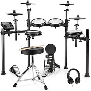 Donner DED-200X Batteria Elettronica Con Pelli Mesh Drum Pad, Rack in Alluminio Con Pad Batteria Mesh Silenziosi, 31 kit e Oltre 450 Suoni, USB MIDI, Lezioni Di Melodia (5 pad, 4 piatti)