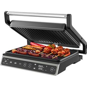Olvy Bistecchiera Elettrica Grill a Contatto | 1 Set | 7 Programmi | Carne & Verdure | Piastre Senza PFAS | Bistecchiera Elettrica Antiaderente