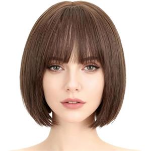 VPB Parrucca Nera 28 cm Caschetto con Frangia - Bob Sintetico Naturale per Uso Quotidiano, Cabaret, Feste a Tema, Carnevale, Halloween e Costumi