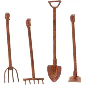 Opemg 4 Pz/set Miniature Dollhouse Garden Tools 1:12 Mini Rusty Pala Zappa e Forcone Fata Giardino Accessori Mobili Ornamenti Micro Paesaggio Decorazione Giardino Sculture Statue Casa Delle Bambole