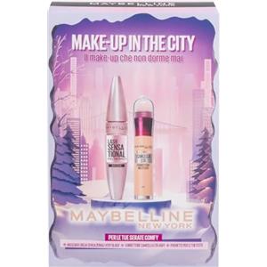 Maybelline New York Confezione Regalo con Pochette, Con Correttore e Mascara, Collezione di Natale Make Up in the City 2025, Mascara Ciglia Sensazionali Black, Cancella Età 01 Light