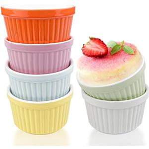 Comzantor Pirofila da Forno, 6 Pirottini Stampi per Ceramica, Mini Cocotte per Friggitrice ad Aria, Stampo Muffin, Cocotte da per Budino, Soufflé, Gelati e Salse, per Forno ad Aria, Microonde