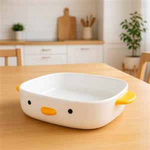 TULANDOT Pirofila in ceramica a forma di anatra, teglia in porcellana bianca, 22,8 x 22,8 cm, grande teglia con manici, pentole resistenti al forno e durevoli