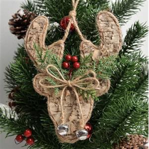 Generico Renna in Legno - Decorazione Natalizia Rustica per Albero di Natale - Ornamento con Campanelle - Ciondolo Natalizio per Porta, Parete, Camino o Ghirlanda