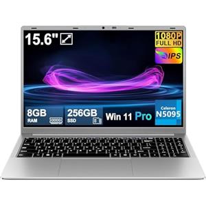 Ruzava 2025 PC Portatile 15.6 Pollici Celeron N5095 Upto 2,9 GHz Win11 Pro Laptop 8GB RAM 256GB SSD TF 1TB LPDDR4 5G WiFi 1920*1080 FHD USB 3.0 Widevine L1 Computer Portatile Con il Topo Film Italiano Silver