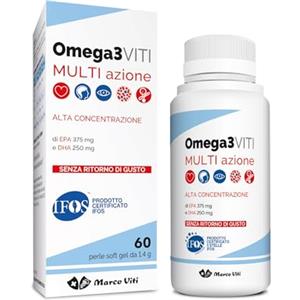 Marco Viti Omega3 Multi Azione, Integratore di Acidi Grassi Essenziali per Salute Cardiovascolare e Benessere Cardiovascolare e Cerebrale, 60 Perle Softgel da 1.4 g.
