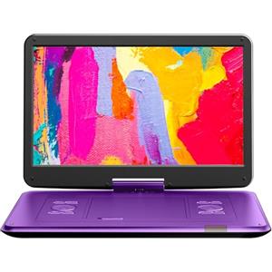 Yoton Lettore DVD Portatile 17,6 Viola, Auto Viaggi, Schermo 15,6, 6H | Couleur violette, Grand affichage, Utilisation mobile, Batterie intégrée, Pour voyage